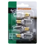 LEDVANCE Sylvania 13549 C7 Incandescent Night Light Bulb – 4W, E12 Candelabra Base, Clear - 4 Pack