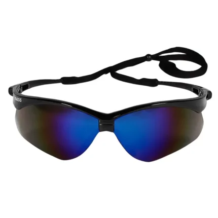 Kleenguard 14481 V30 Nemesis Safety Glasses, Blue Mirror Lenses with Black Frame - 12 Pairs