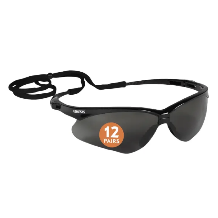 Kleenguard 22475 V30 Nemesis Safety Glasses, with Anti-Fog Coating, Smoke Lenses, Black Frame - 12 Pairs - Image 2