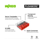 WAGO 2773-404 Compact Pushwire Connector, 4-Port Push-In Wire Connector, 12 AWG - 2773 Series - Image 4