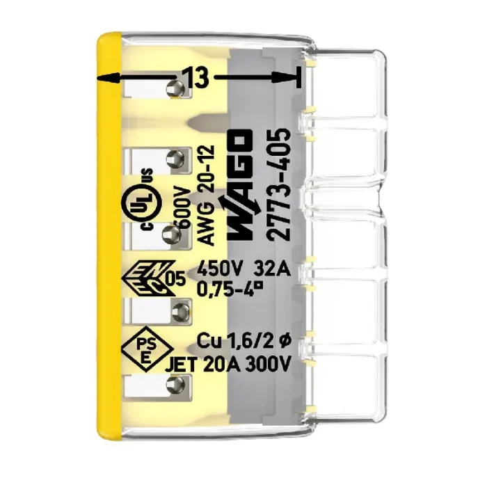 WAGO 2773-405 Compact Pushwire Connector - 2773 Series 12 AWG Push Connector - Image 2