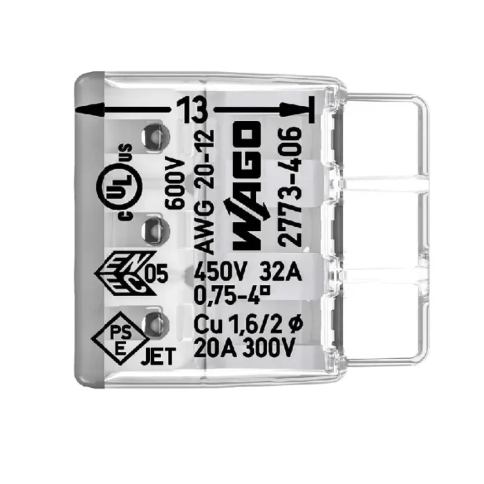 WAGO 2773-406 Compact Pushwire Connector - 2773 Series 12 AWG Push Connector - Image 3