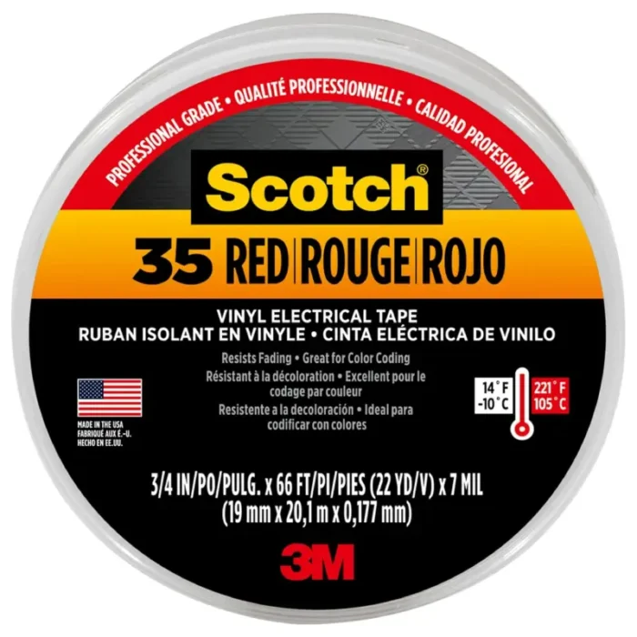 3M 10810 Scotch 35 Vinyl Electrical Tape Red, 0.75 in x 66 ft - Image 1