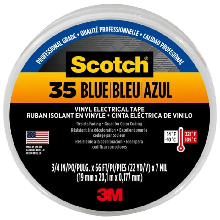 3M 10836 Scotch 35 Vinyl Electrical Tape Blue, 0.75 in x 66 ft - Image 1