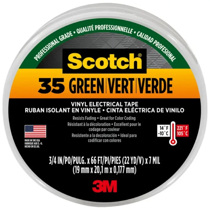 3M 10851 Scotch 35 Vinyl Electrical Tape Green, 0.75 in x 66 ft - Image 1
