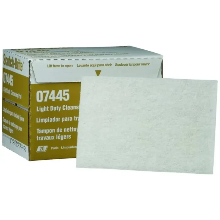 3M 7445 Light Cleansing Hand Pad - Super Fine, White, 6" x 9" - 20 Pack - Image 1