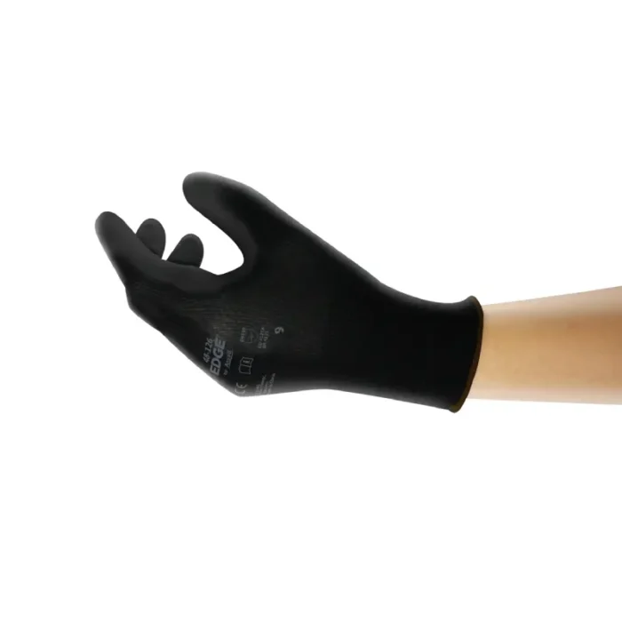 Ansell 48-126 EDGE Black Polyurethane-Coated 15-Gauge Work Gloves - Size 8 - M - 12 Pairs - Image 1