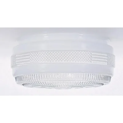 Satco 50-105 - Outside White Drum Glass Shade With Clear Sides And Bottom; Diameter 6-1/2 inch; Fitter 5-7/8 inch; Height 3-1/2 inch