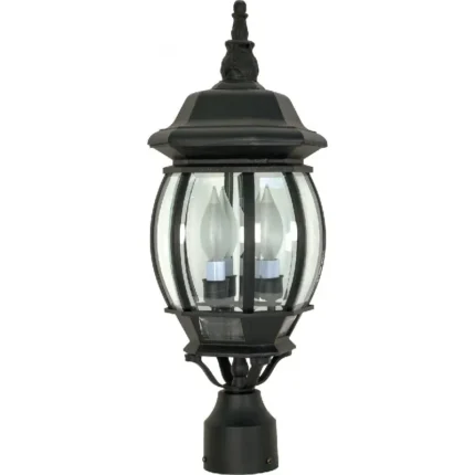 Satco 60-899 Central Park - 3 Light 21" Post Lantern with Clear Beveled Glass - Textured Black Finish