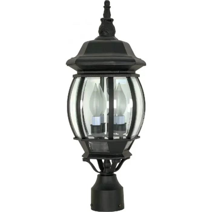 Satco 60-899 Central Park - 3 Light 21" Post Lantern with Clear Beveled Glass - Textured Black Finish - Image 1