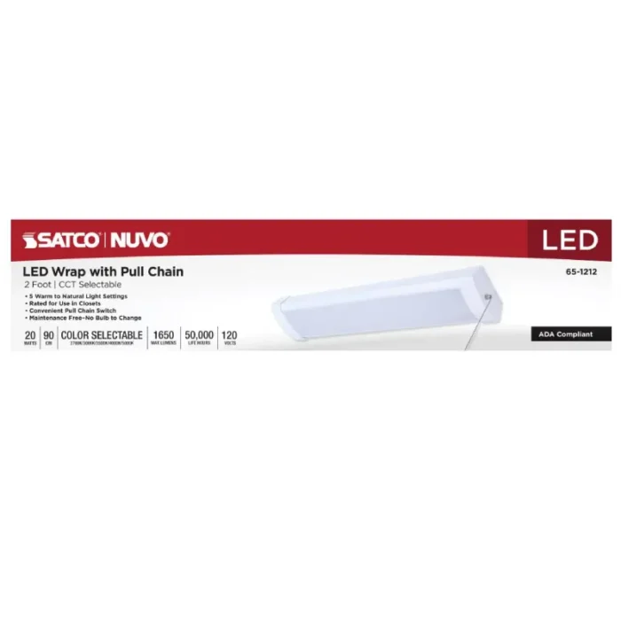 Satco 65-1212 - LED 2 Foot Wrap with Pull Chain; 20 Watts; 27K/30K/35K/40K/50K CCT Selectable; White Finish; 120 Volt - Image 2