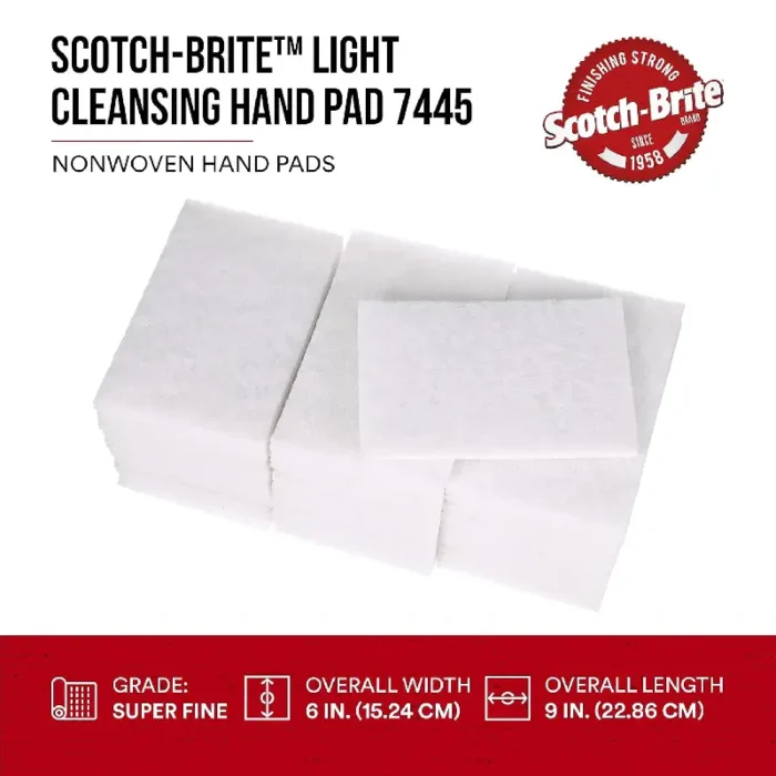 3M 7445 Light Cleansing Hand Pad - Super Fine, White, 6" x 9" - 20 Pack - Image 2