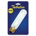 Bulbrite 784160 T10 Clear Tubular Incandescent Light Bulb, 60W, Warm White, E26 Medium Base