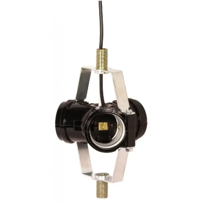 Satco 90-463 Phenolic 3-Light Cluster Socket; 1-3/4" 1/8 IP Threaded Top Bracket With 5/8" Nipple; 12" AWM B/W Leads 105C; 660W; 250V - Image 1