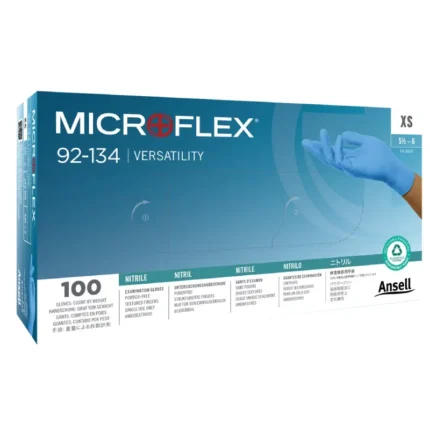 Ansell 92-134 MICROFLEX Disposable Nitrile Exam Gloves – Soft, Powder-Free - Size 8 - M - Box of 100
