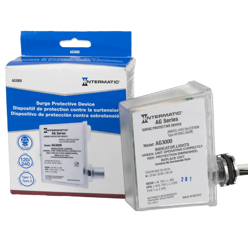 AG3000 (2) Intermatic AG3000 Surge Protector – 3-Mode Type 1/2, 120/240 VAC 1-Phase, Outdoor Whole-Home Protection - Image 1