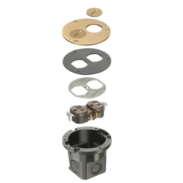Arlington FLB3520MB Round Cut-In Box with Brass Cover with Threaded Plugs - Image 1