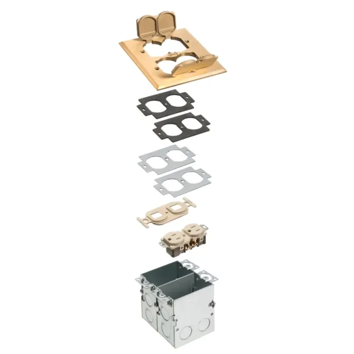Arlington FLB5552MB Combo Floor Box Kit with Installed Low Voltage Divider - Brass - Image 1