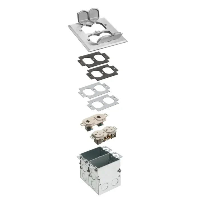 Arlington FLB5552NL Combo Floor Box Kit with Installed Low Voltage Divider - Nickel - Image 1