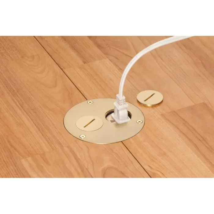 Arlington FLB3520MB Round Cut-In Box with Brass Cover with Threaded Plugs - Image 2