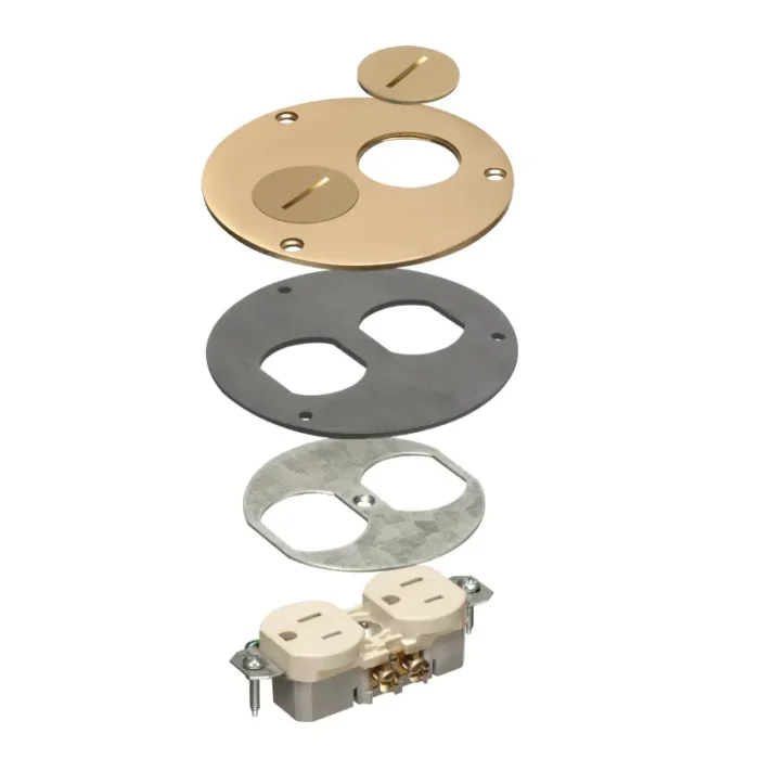 Arlington FLB3520MBTK Round Metal Cover with Threaded Plugs, Gaskets, Receptacle - Brass - Image 2