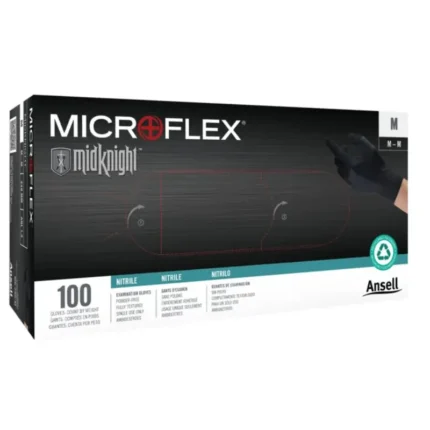 Ansell MK-296 Microflex Black Nitrile Disposable Exam Gloves, Powder-Free - Size 8 - M - Box of 100