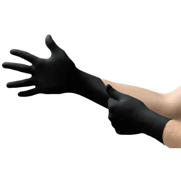 Ansell MK-296 Microflex Black Nitrile Disposable Exam Gloves, Powder-Free - Size 8 - M - Box of 100 - Image 2