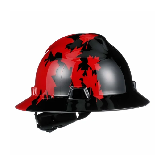 MSA 10082235 Canadian Freedom Series V-Gard Slotted Protective Cap, Black w/Red Maple Leaf - Image 1