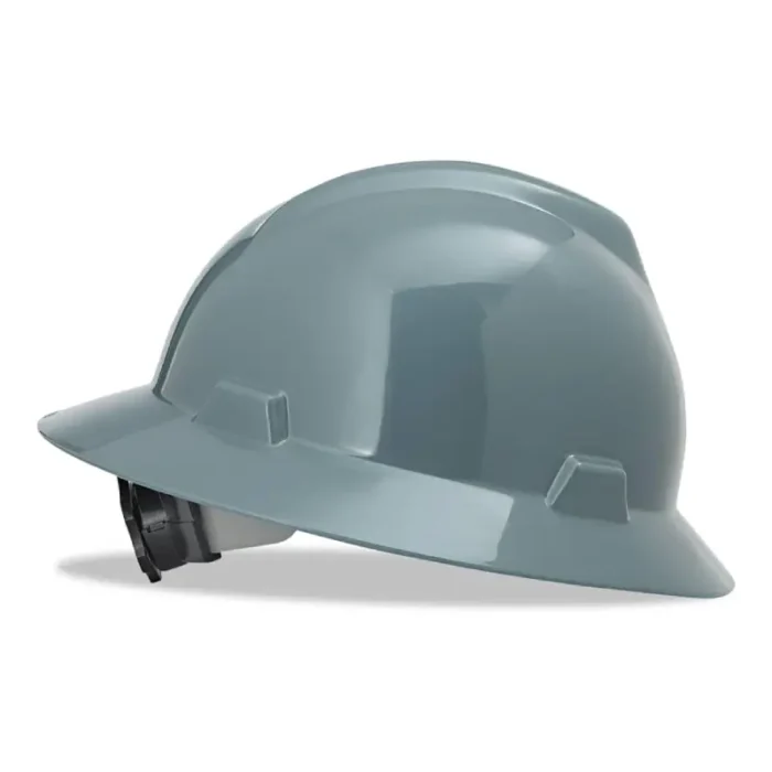 MSA 475367 V-Gard Slotted Full-Brim Hat, Gray, w/Fas-Trac III Suspension - Image 1