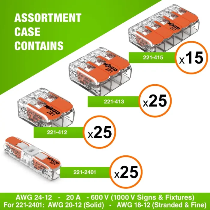 WAGO 221 Series 90pc Compact Splicing Wire Connectors Assortment - Image 2