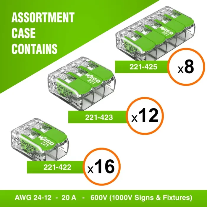 WAGO 221 Series Green Range 36pc Compact Splicing Wire Connectors Assortment - Image 2