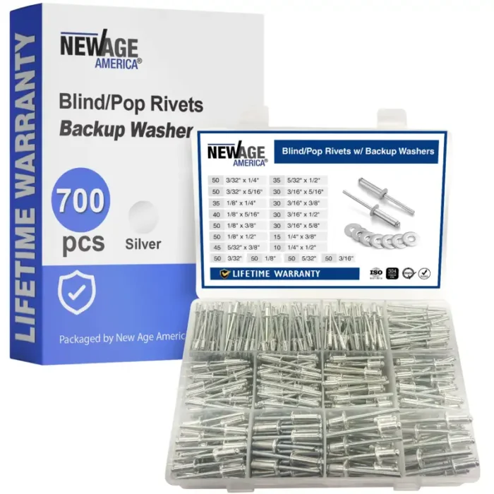 New Age America 700 PCS Blind Pop Rivets & Washers - Silver - Image 1