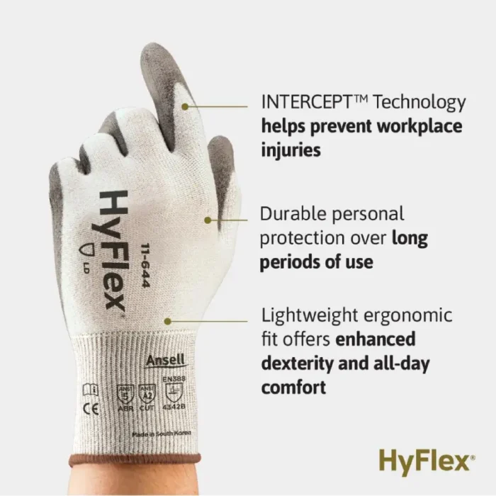 Ansell 11-644 HyFlex Cut-Resistant Work Gloves, Foam Nitrile Palm Coating - Size 9 - L - 12 Pairs - Image 2