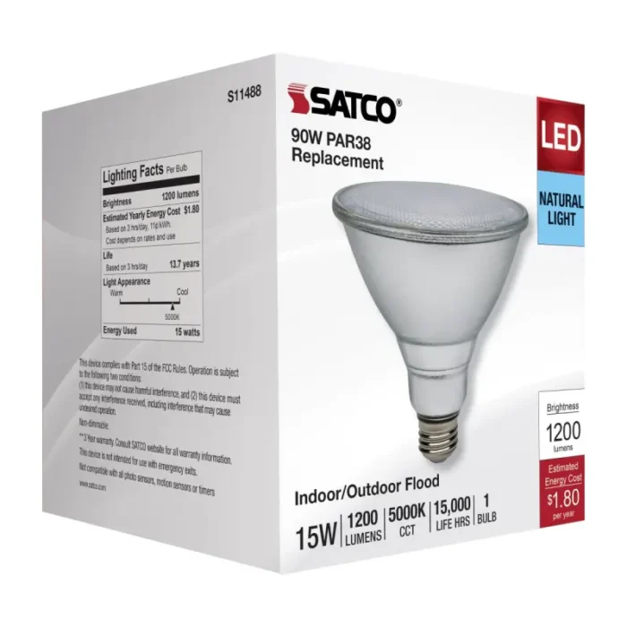 Satco S11488 - 15 Watt PAR38 LED; 5000K; Medium Base; 120-277 Volt; 90 CRI - Image 1