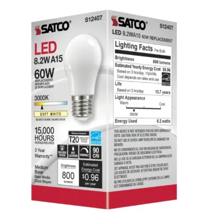 Satco S12407 - 8.2 Watt LED A15; Soft White; Medium Base; 3000K; 90 CRI; 120 Volt