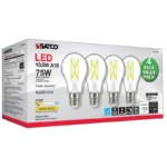 Satco S12436 - 10.5 Watt A19 LED; 75 Watt Replacement; Clear; Medium base; 2700K; 120 Volt; 4-Pack
