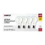 Satco S12460 5W LED A19 Filament Lamp - 40W Equiv - 2700K - Clear - E26 - 4-Pack