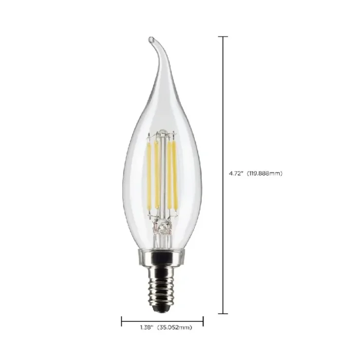 Satco S21296 4 Watt CA10 LED; Clear; Candelabra base; 90 CRI; 2700K; 120 Volt - Image 3