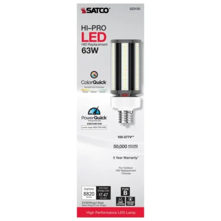 Satco S23150 - 63/54/45 Wattage Selectable; LED HID Replacement; CCT Selectable; Type B; Ballast Bypass; Extended Mogul base; 100-277 Volt; ColorQuick Technology; PowerQuick Technology