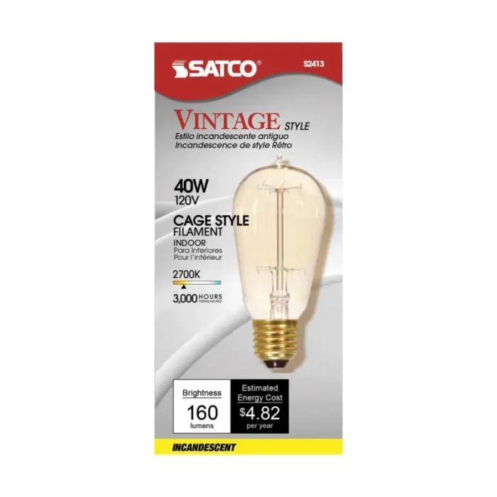 Satco S2413 40 Watt ST19 Incandescent; Clear; 3000 Average rated hours; 160 Lumens; Medium base; 120 Volt - Image 1