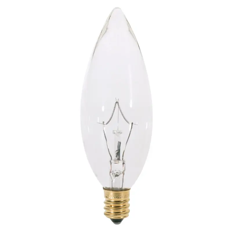 S3283 Satco S3283 - 40 Watt BA9 1/2 Incandescent; Clear; 1500 Average rated hours; 384 Lumens; Candelabra base; 120 Volt - Image 1