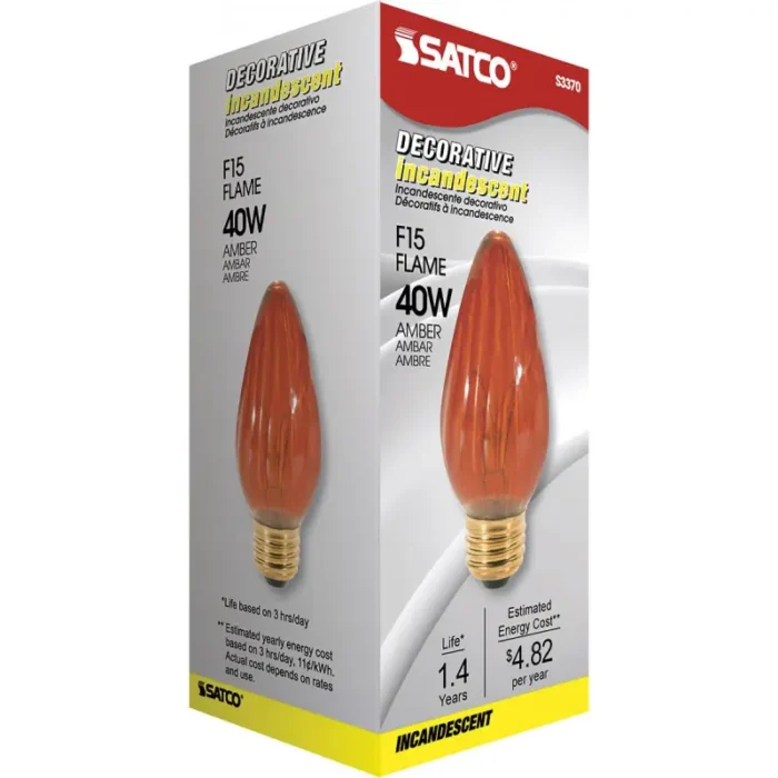 Satco S3370 - 40 Watt F15 Incandescent; Amber; 1500 Average rated hours; Medium base; 120 Volt - Image 1