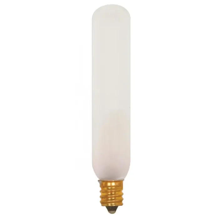 Satco S3715 15 Watt T6 Incandescent; Frost; 2500 Average rated hours; 90 Lumens; Candelabra base; 120 Volt - Image 1