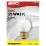 Satco S3838 25W Incandescent G16.5 Globe Lamp - Clear - E26 Base - Image 2