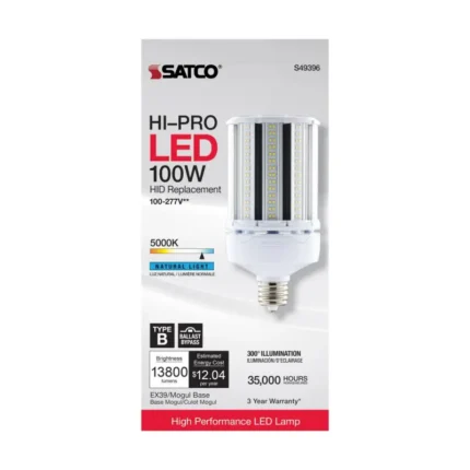 Satco S49396 100 Watt LED HID Replacement; 5000K; Extended Mogul base; Type B Ballast Bypass; Economy Hi-Pro