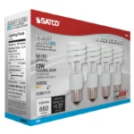 Satco S6237 13W Compact Fluorescent T2 Spiral Lamp - White - E26 Base - 4 Pack