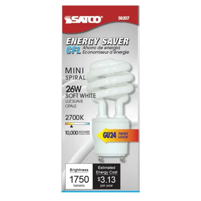 Satco S8207 26 Watt; Spiral Compact Fluorescent; 2700K; 82 CRI; GU24 base; 120 Volt - Image 1