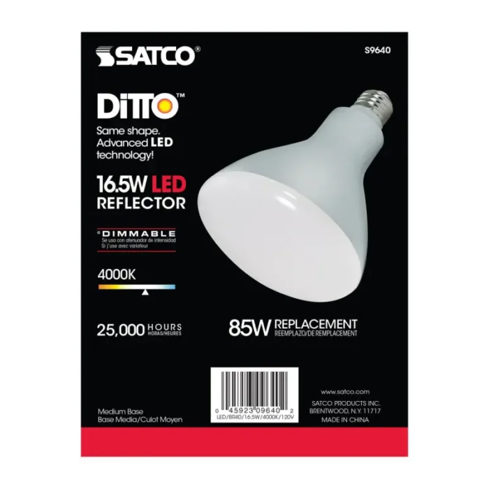 Satco S9640 - 16.5 Watt; LED BR40; 4000K; 103 deg. Beam Angle; Medium base; 120 Volt; Dimmable - Image 1