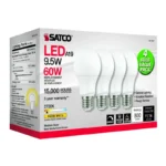 Satco S11414 9.5 Watt A19 LED; 2700K; Dimmable; Medium base; 230 deg. Beam Angle; 4-pack
