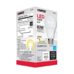 Satco S39836 9.8 Watt; A19 LED; Omni-directional; 3000K; Medium base; 220 deg. Beam Angle; 120 Volt
